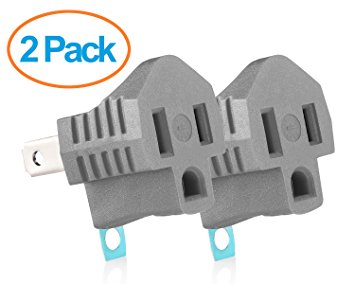 Yubi Power Grounding Adapter Plug - Grounded Outlet Adapter - 2 Prong to 3 Prong Adapter - 2 Pack - Gray