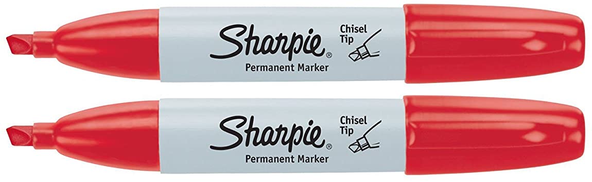 Sharpie Permanent Marker, Chisel Tip, Red, 2 Markers per order (38283)