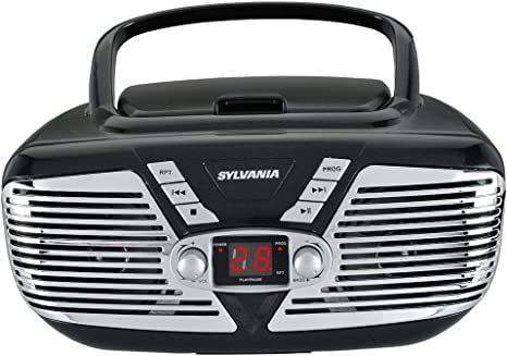 Sylvania SRCD211-BLACK Retro Portable CD Radio Boombox (Black)