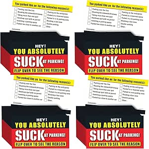 50 Pieces Bad Parking Cards You Parked Like an Idiot Business Cards, You Absolutely Suck At Parking Cards -Funny Parking Violation Tickets with Multi Violation Reasons (3.5 x 2 Inches)