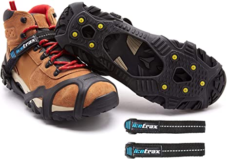 ICETRAX V3 Tungsten Ice Cleats with Velcro Straps, Winter Ice Grips for Shoes and Boots - Anti-Slip Grippers, StayON Toe, Reflective Heel