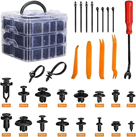 AUTEX 635PCS Car Push Retainer Clips 16 Most Popular Sizes Nylon Bumper Fender Rivets Auto Fasteners Assortment Set Replacement Kit with Plastic Cable Ties & Fastener Remover