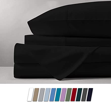 Mayfair Linen 100% Egyptian Cotton Sheets, Black King Sheets Set, 600 Thread Count Long Staple Cotton, Sateen Weave for Soft and Silky Feel, Fits Mattress Upto 18'' DEEP Pocket