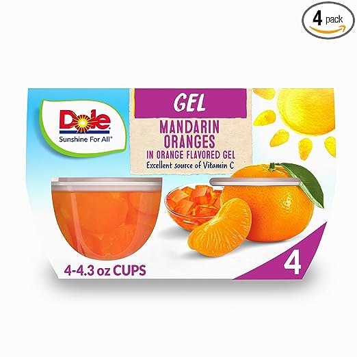 Dole Fruit Bowls Mandarin Oranges in Orange Flavored Gel, Gluten Free Healthy Snack, 4.3 Oz, 4 Cups