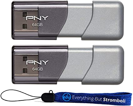 PNY 64GB USB 3.0 Flash Drive Elite Turbo Attache 3 (P-FD64GTBOP-GE) Two Pack Bundle Plus (1) Everything But Stromboli Lanyard