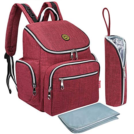 S-ZONE Multi-function Baby Diaper Bag Backpack with Changing Pad and Portable Insulated Pocket (Red)