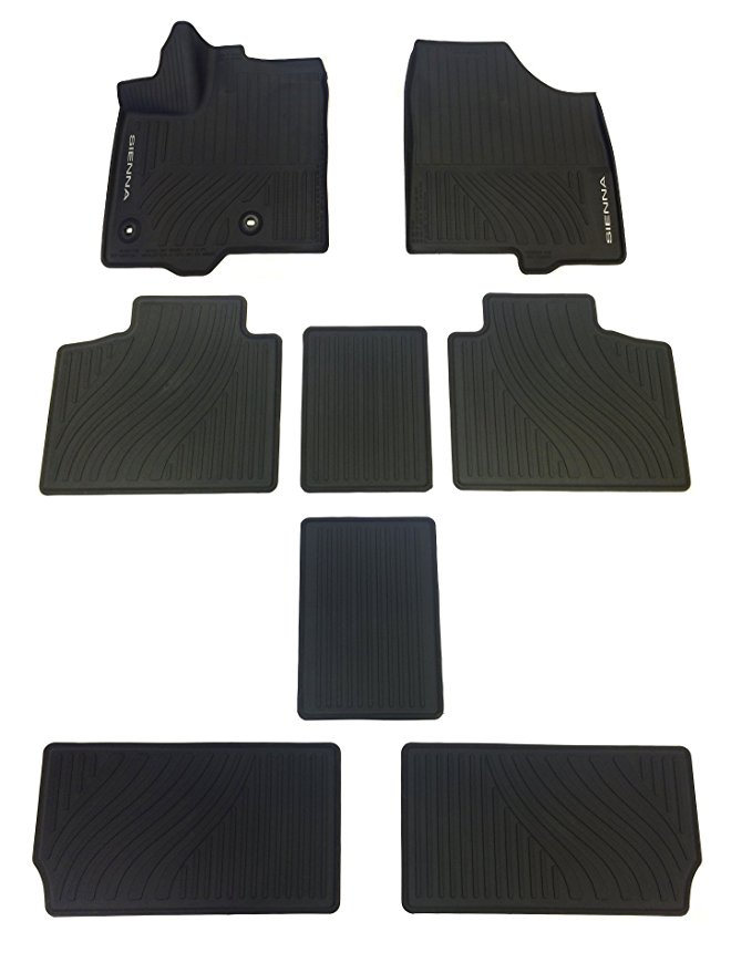 Toyota Genuine 2017 SIENNA All-Weather Floor Liner Set PT908-08170-02. Black 8 Piece Set.