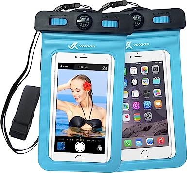2 Pack Universal Waterproof Phone Pouch with ARM Band, Compass & Detachable Lanyard - Best Floating Waterproof Phone Case For iPhone 14 Pro Max/ 13 Pro Max/ 12 Pro Max/ 11/ S22 - Dry Waterproof Bag
