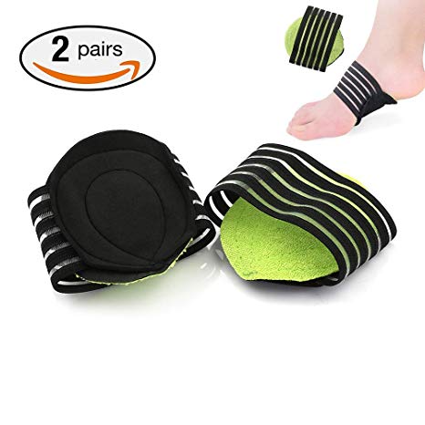 2 Pairs Extra Thick Cushioned Compression Arch Support with More Padded Comfort for Plantar Fasciitis, Fallen Arches, Heel Spurs, Flat and Achy Feet Problems (for Men and Women)