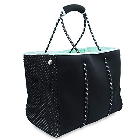 Nordic By Nature Large Designer Beach Bag Tote For Women, Men And Kids | Versatile Pool Bag With Zippered Pockets | Room For Towels, Toys And Lotion | For The Boat, Beach or Pool (Black/Turquoise)