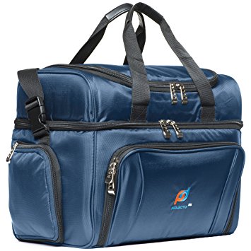 Large Cooler Bag. Two Insulated Compartment, Heavy Duty Fabric, Thick Insulation, 2 Heat Sealed Soft Peva Liner, Many Pockets, Strong Double Zipper, Padded Straps. Men Women Adults