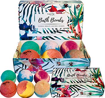 Bath Bomb gift set - Made in USA All Natural w/ Organic Shea butter and Sea Salt Dry Skin Moisturizer. Soothing and relaxing bubble bath fizzy, aromatherapy for women, gift for her
