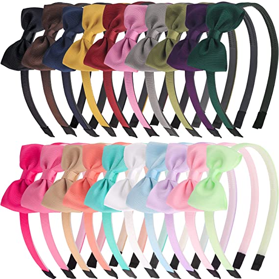XIMA 20pcs Bows Headbands for Girls,Ribbon Hair Bow with Head bands for Kids Toddlers Children Hair Accessories