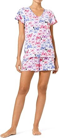 HUE Women's Brushed Knit Short Sleeve Tee and Boxer 2 Piece Pajama Set