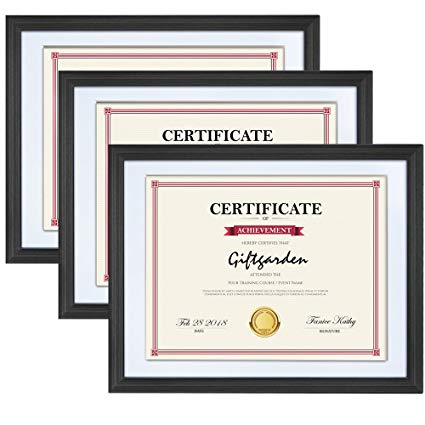 Giftgarden Certificate Document Diploma Frame 8.5 x 11 Picture Frames with Mat, Wall Mounting, Black, 3 Pcs