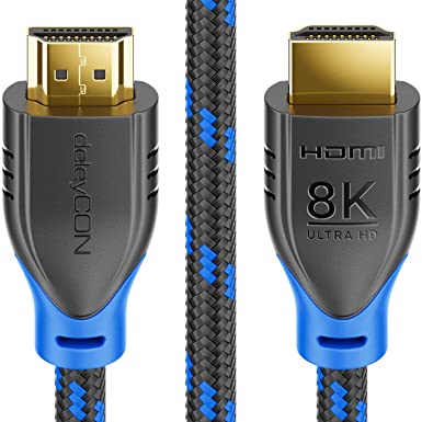 deleyCON - 2m (6.56 ft.) - 8K HDMI 2.1 Cable 48G - Nylon - 8K@60Hz / 4K@120Hz / 1080P@240Hz - 7680x4320p Dolby DTS eHDR ARC CEC UHD-2 Ethernet - Black