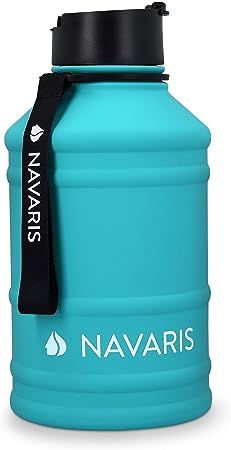 Navaris Stainless Steel Water Bottle - 2.2 Litre Large Metal Sports, Camping, Gym Canteen for Drinking Water, Liquid, Drinks