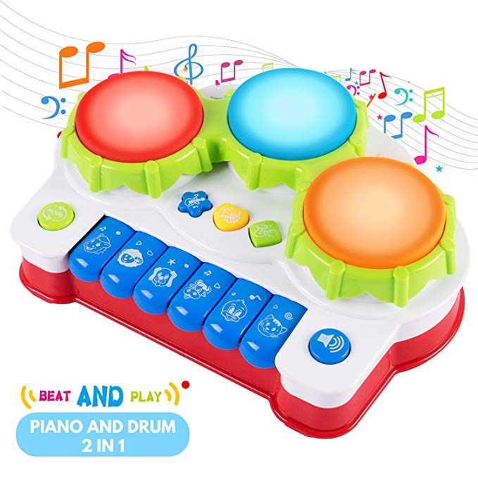 SGILE Early Education Piano&Drums Instrument with 4 Musical Modes, Animal Sounds and Light for Kids