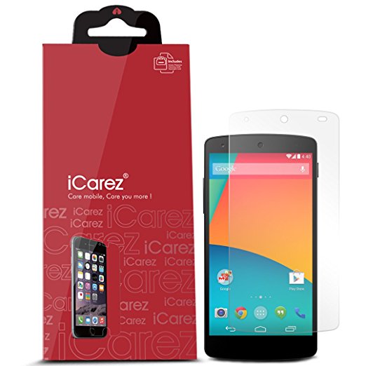 iCarez [HD Clear] Screen Protector for LG Google Nexus 5 [Unique Hinge Install Method with Kits] Easy Install with Lifetime Replacement Warranty 3-Pack