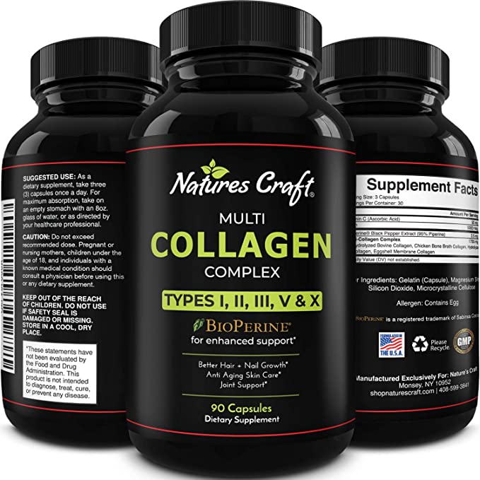 Pure Collagen and Biotin 5000mcg Supplement - Multi Collagen Capsules with Biotin for Hair Growth Nail Care Joint Support and Anti Aging- Hydrolyzed Collagen (Types I II III V & X)