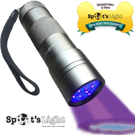 Spots Light UV Blacklight Flashlight Silver 12 LED Ultraviolet Pet Urine Stain Detector Finds Dog and Cat Pee on Carpets Rugs any Floor or Wall