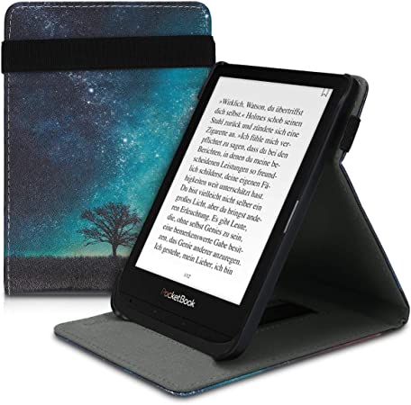 kwmobile Carcasa Compatible con Pocketbook Touch Lux 4/Lux 5/Touch HD 3/Color (2020) - Funda para e-Book de Cuero sintético - árbol y Estrellas Azul/Gris/Negro