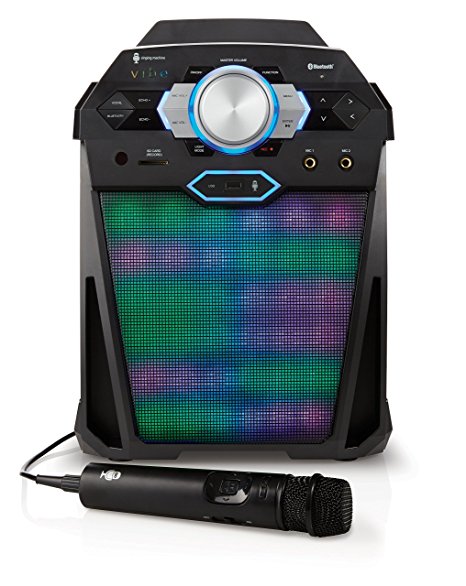 The Singing Machine VIBE Party Pack Hi-Def Digital Karaoke System with Two Microphones, 10 Song Downloads, Resting Tablet Cradle, and LED Disco Lights