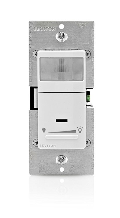 Leviton IPVD6-1LZ 600-Watt Incandescent, 150-Watt LED/CFL Dimming Vacancy Sensor (Manual ON/Auto OFF), Single Pole or 3-Way