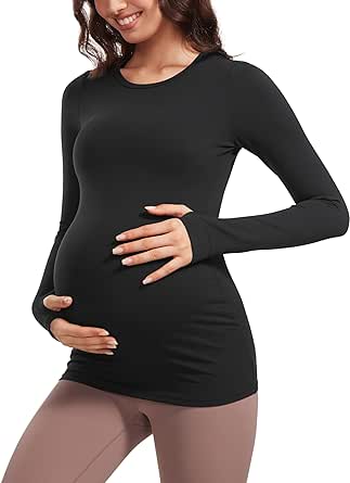 CRZ YOGA Womens Butterluxe Long Sleeve Maternity Tops Crewneck Pregnancy Basic Shirts Soft Athletic Yoga Casual Tee Shirt