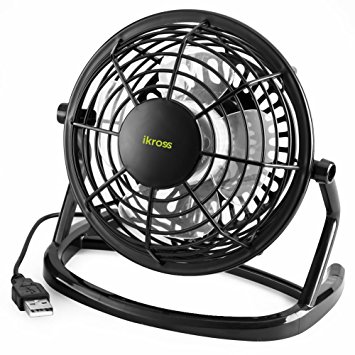 USB Mini Desk Fan, iKross Personal Silent Fan for Laptop, PC, Notebook, Power Bank, Office, Home, Bedroom with 360° Rotation / ON and OFF Switch - Black