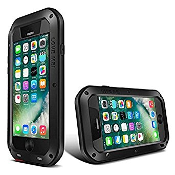 iPhone 7plus Case, Shockproof Dust/Dirt/Snow Proof heavy duty Aluminum Metal Military whth Gorilla Glass Protection Case Cover for Apple iPhone 7plus (Black)