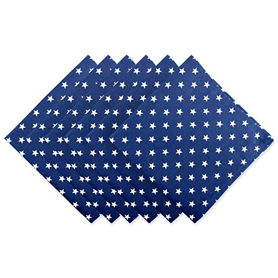 DII Oversized Cotton Napkin for Independence Day, July 4th Party, Summer BBQ and Outdoor Picnics - 20x20", Navy Blue with White Patriot Stars, Set of 6