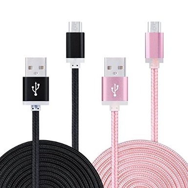 USB Cable, INEER Premium 2-Pack Nylon Braided 6FT USB 2.0 A Male to Micro B Data Sync and Charger Cable for Android, Samsung Galaxy S6, S7 Edge, HTC, Sony, Blackberry, Nokia and More Android Device