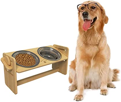 Elevated Dog Bowls, Raised Food Dog Bowls for Large and Medium Dogs ,4 Adjustable Height Food and Water Bowl with 2 Stainless Steel Bowls and Anti Slip Feet, Meet Pets Feeding Needs.