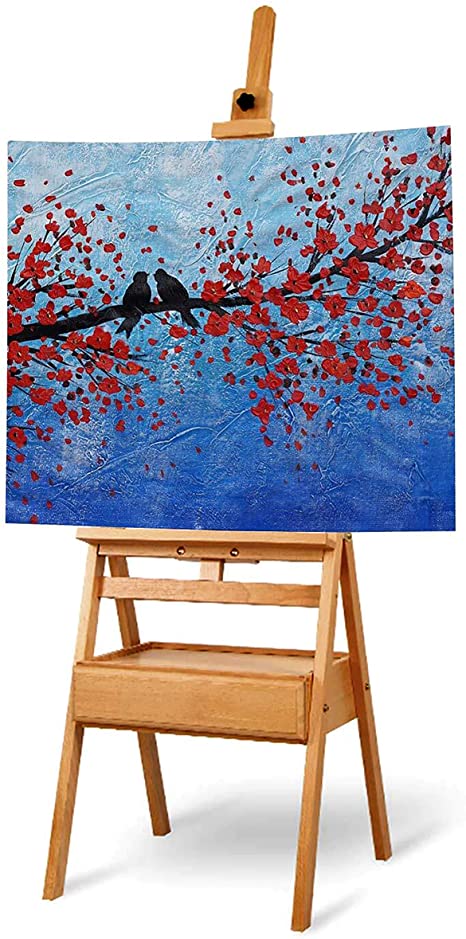 Artist H Frame Studio Easel - Portable Beechwood Easel Stand H150cm (59.05") x W45cm (17.71") x D45cm (17.71") Adjustable Canvas Holder with Paint Box Storage Drawer