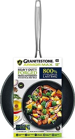 Granitestone Armor Max 12 Inch Non Stick Frying Pan 4-Layer Ultra Nonstick Frying Pan for Cooking Hard Anodized Induction Frying Pan Nonstick Skillet Pan, Oven/Dishwasher Safe, 100% Non Toxic