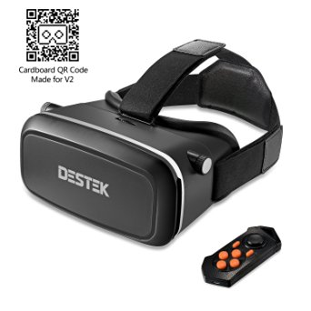 [Best Movie VR] DESTEK V2 3D VR Virtual Reality Headset, VR Glasses with Bluetooth Remote for 360 ° Immersive Videos/Movies/Games in 4-5.7" iPhone 5 6s Plus Samsung S6 Edge NOTE 5 LG G3 G4 Nexus 5 6P
