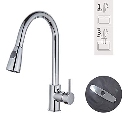 Kitchen Sink Faucet Pull Down Sprayer Single Handle, Kitchen Faucet Single Hole with Pull Out Spray，Free Base Plate