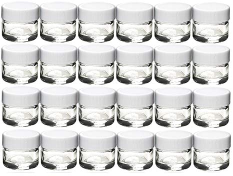 Premium Vials, 24 pcs, Glass Concentrate Jars with White Lids - Air Tight Medical Marijuana Cannabis Concentrate Containers (White Caps)