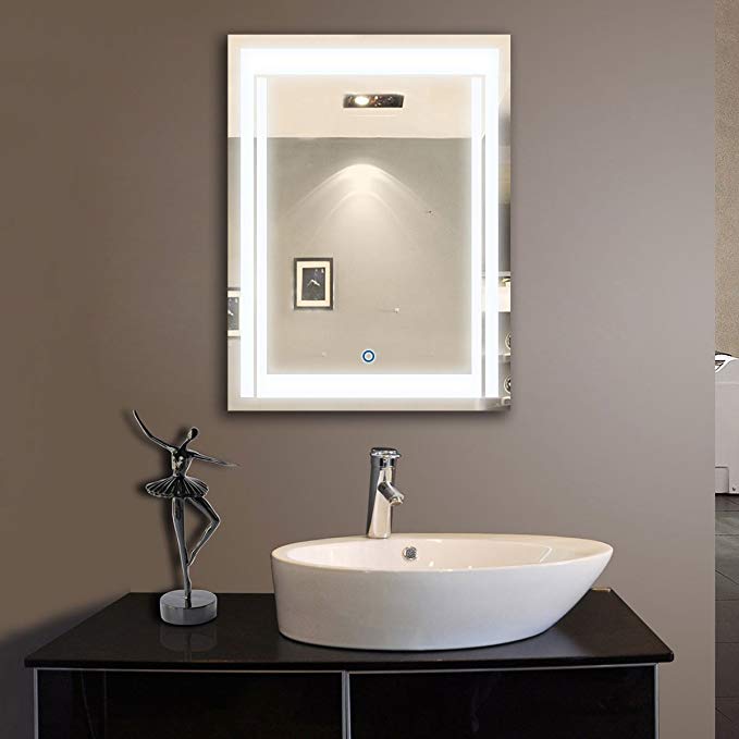 DECORAPORT 24 Inch * 32 Inch Vertical LED Wall Mounted Lighted Vanity Bathroom Silvered Mirror Large Cosmetic Mirror with Touch Button (A-CK150)