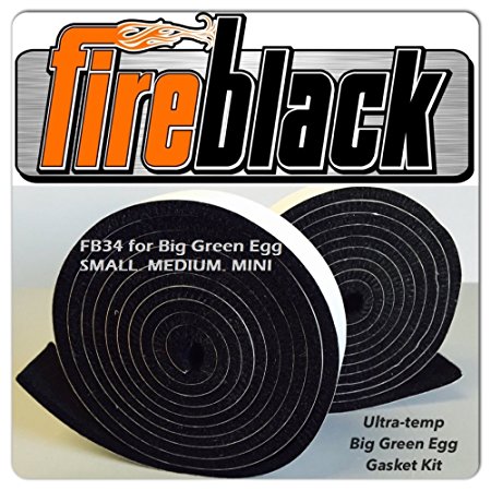 FireBlack34 for Big Green Egg SMALL MEDIUM & MINI 3/4 x 1/8 Black Hi Temp BBQ smoker Gasket 15 ft