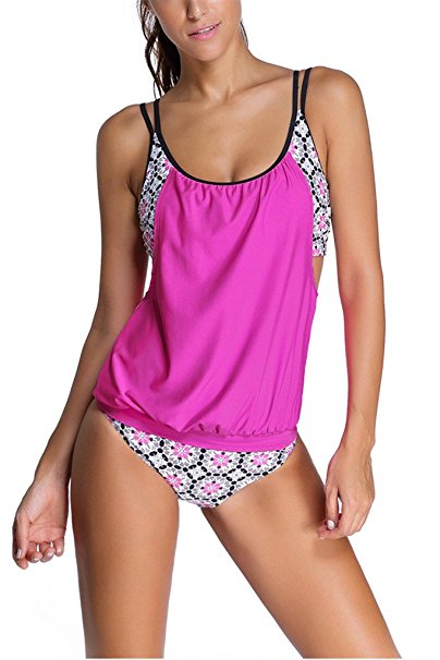 Dokotoo Womens Stripes Lined Up Double Up Tankini Top Sets Swimwear