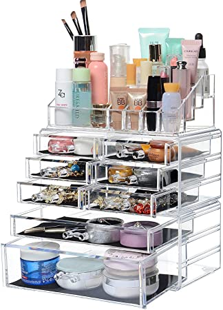 SortWise™ Detachable Acrylic Cosmetic Makeup Organizer and Jewelry Storage Case Display 8 Drawers, Great for Bathroom, Dresser, Vanity and Countertop
