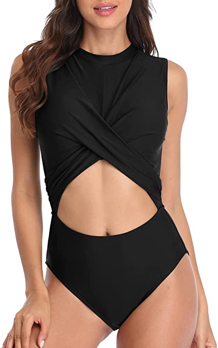 Sociala Womens High Neck Criss Cross Front One Piece Swimsuit Sexy Cut Out Backless Monokinis Swimwear Bathing Suits