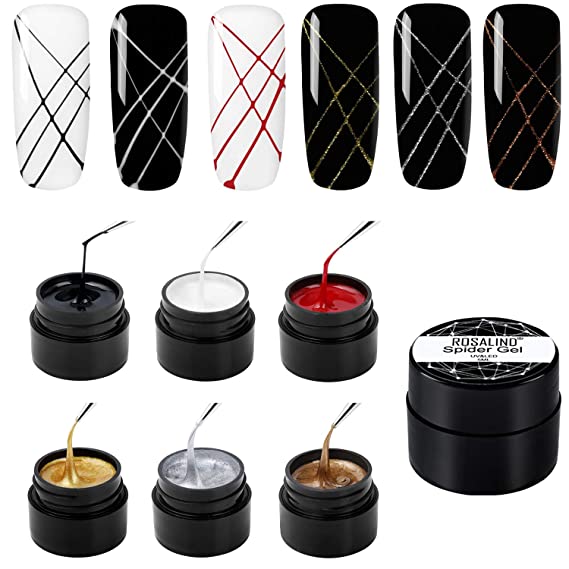 Pulling Line Silk ROSALIND Spider Gel Nails Sets, 6 Colours Nail Art DIY Design Point To Line Drawing And Painting Decoration Draw Silk Varnish