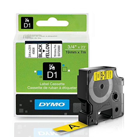 DYMO Standard D1 45808 Labeling Tape ( Black Print on Yellow Tape , 3/4'' W x 23' L , 1 Cartridge)