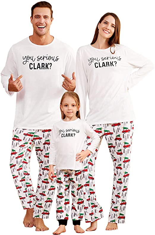 IFFEI Matching Family Pajamas Sets Holiday Stay at Home PJ's with Letter Printed Tee and Car Printed Pants Loungewear