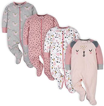 Gerber Baby Girls' 4 Pack Sleep N' Play Footie