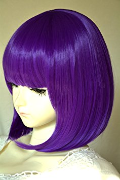 Liz Wig Medium Long Straight Flapper Bob Cosplay Wig 14" (Violet Purple)