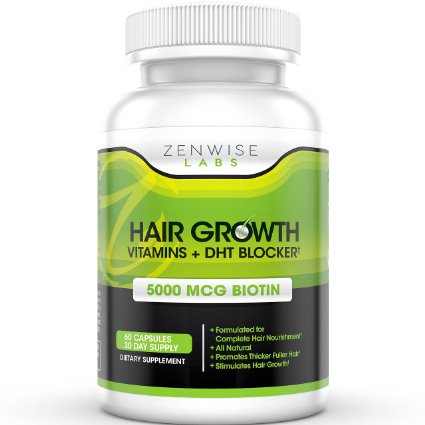 Hair Growth Vitamins Supplement - 5000mcg of Biotin and DHT Blocker for Hair Loss and Baldness - Contains Vitamins That Stimulate Hair Growth and Shine for Men and Women - 60 Vegetarian Friendly Pills